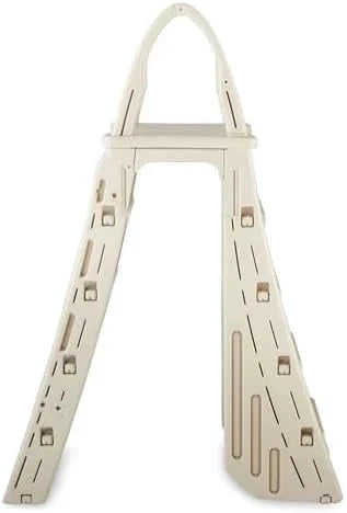 Confer Plastics 7200 Roll Guard 48 to 56 Adjustable A Frame Safety Ladder for Above Ground Outdoor Patio Swimming Pool Platform Ladder with Step Barrier, Warm Grey…