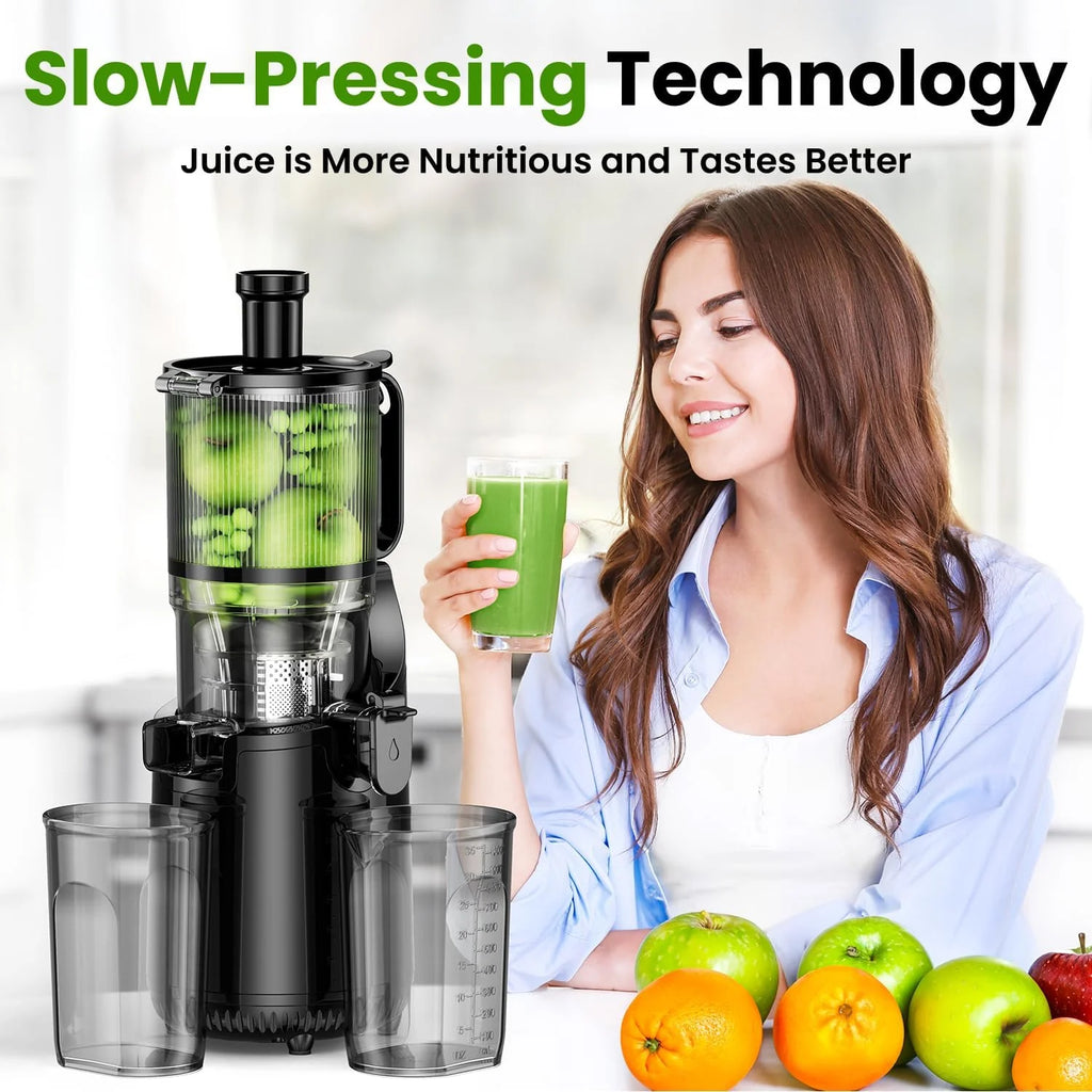 Cold Press Juicer, Slow Masticating Machines with 5.3 Extra Large Feed Chute Fit Whole Fruits & Vegetables Easy Clean Self Feeding Effortless for Batch Juicing, High Juice Yield, BPA Free 250W
