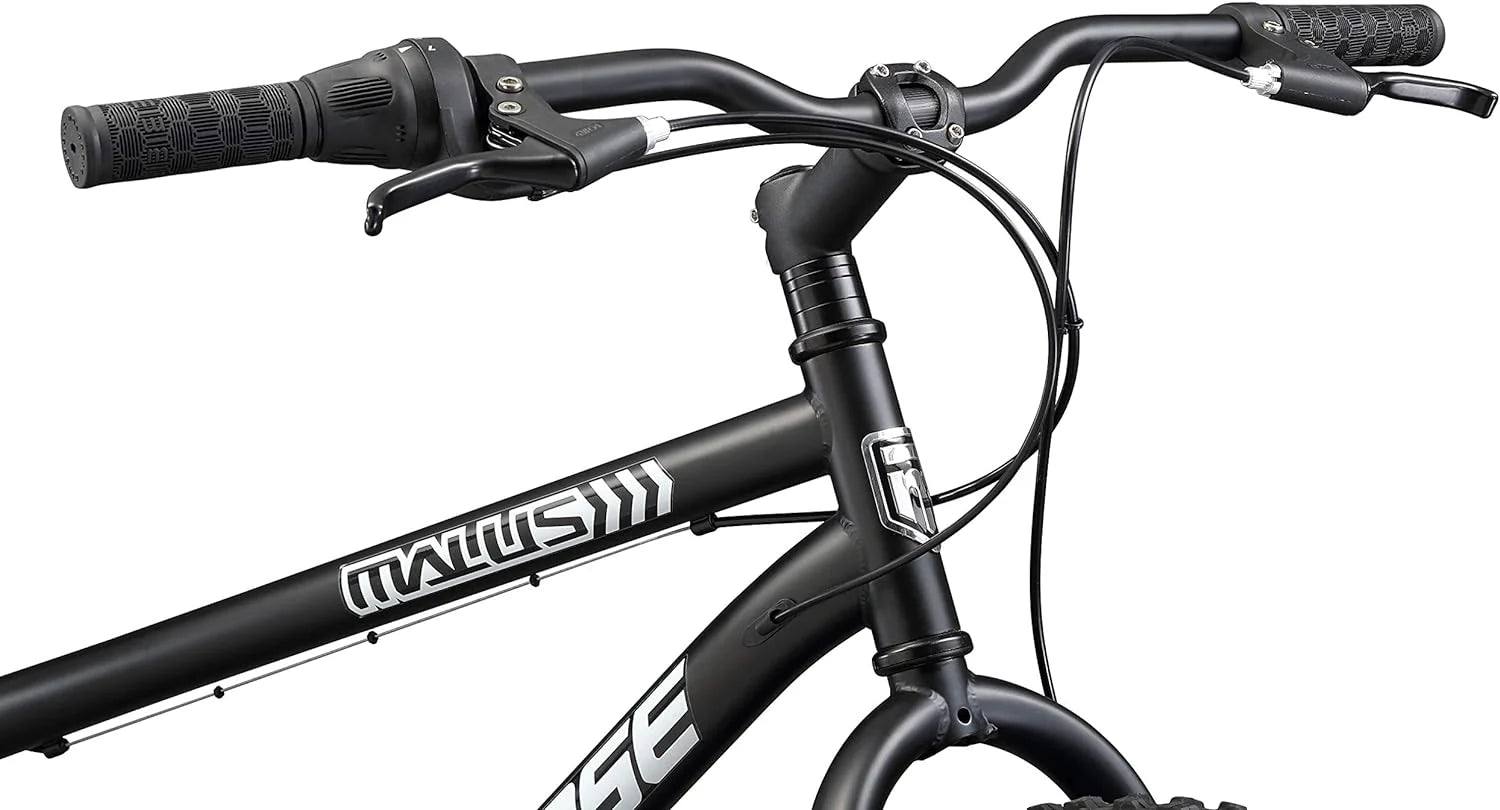 Mongoose Malus Mens and Women Fat Tire Mountain Bike, 26-Inch Bicycle Wheels, 4-Inch Wide Knobby Tires, Steel Frame, 7 Speed Drivetrain, Shimano Rear Derailleur, Disc Brakes